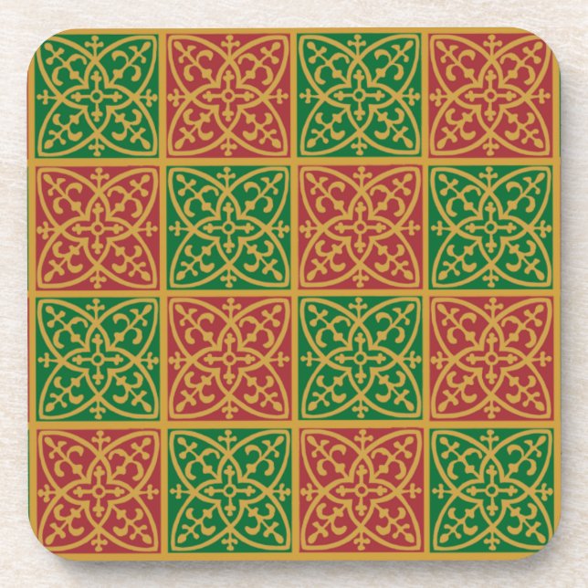 Posavasos Patrón de flor de lis rojo y verde (Frente)