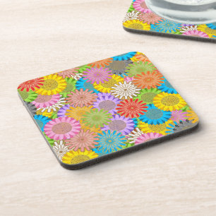 Posavasos Patrón de Flor Hípster Caótico Ocupado Colorido Br
