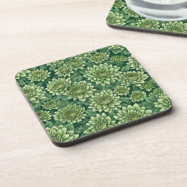 Posavasos Patrón de flor verde crisantemo (Lado Izquierdo)