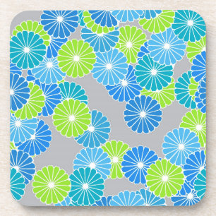 Posavasos Patrón de flores Art Deco - azul y verde lima