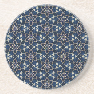 Posavasos Patrón de flores azul medianoche