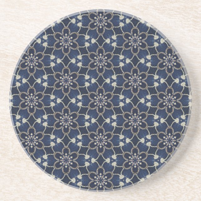 Posavasos Patrón de flores azul medianoche (Frente)