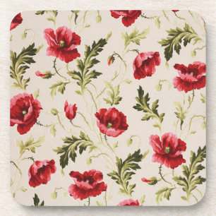 Posavasos Patrón de flores de amapolas rojas brillantes vint