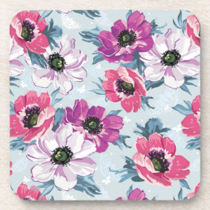 Posavasos Patrón de flores de color elegancia en azul