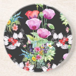 Posavasos Patrón de Flores de Verano de Amapolas Coloridas