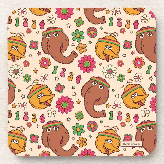 Posavasos Patrón de flores groovy de Snuffleupagus y Big Bir (Frente)