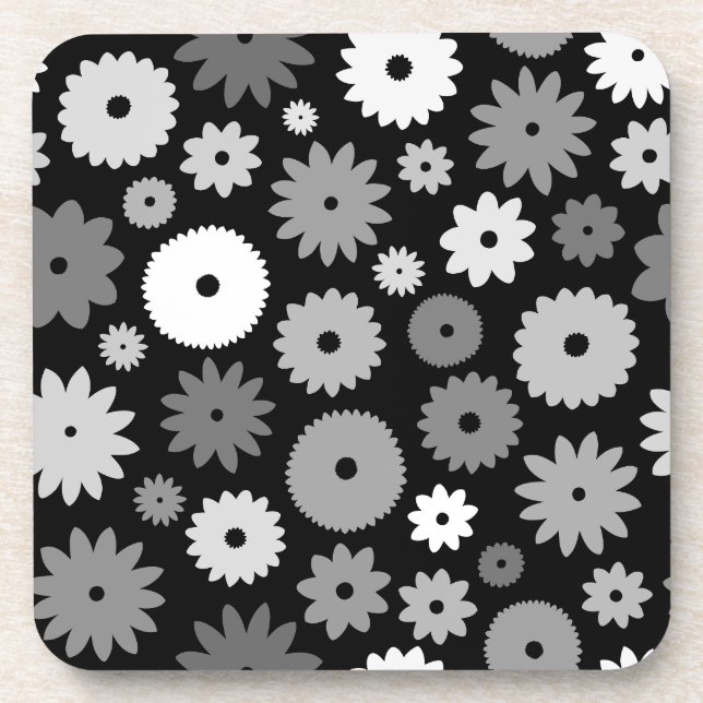 Posavasos Patrón de flores monocromas (Frente)