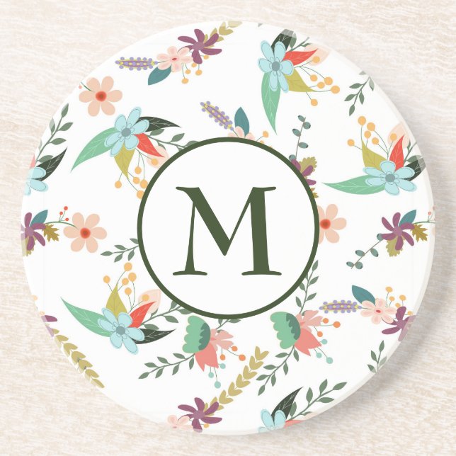 Posavasos Patrón de flores monogramadas (Frente)
