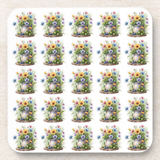 Posavasos patrón de flores naranjas, rosadas, amarillas y az