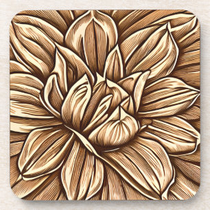 Posavasos Patrón de flores peones gigantes en marrón y beige