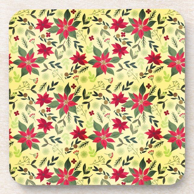 Posavasos Patrón de flores rojas navidades-11600 (Frente)