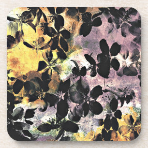 Posavasos Patrón de flores rosadas amarillo arte digital flo