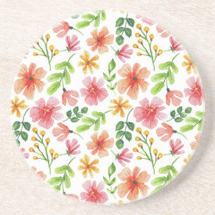 Posavasos Patrón de flores rosadas en acuarela