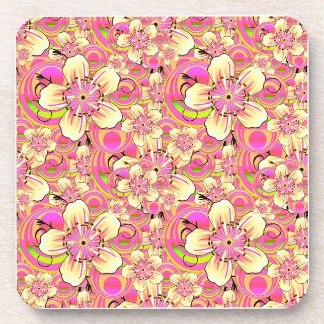 Posavasos patrón de flores rosadas groovy (Frente)