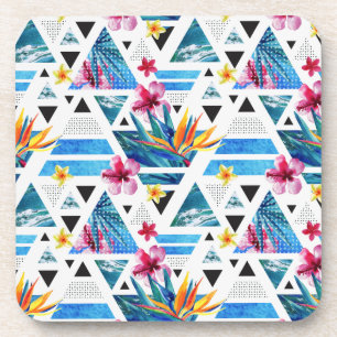 Posavasos Patrón de flores tropicales geométricas