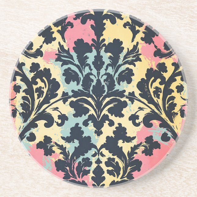 Posavasos Patrón de floritura damasco vintage (Frente)