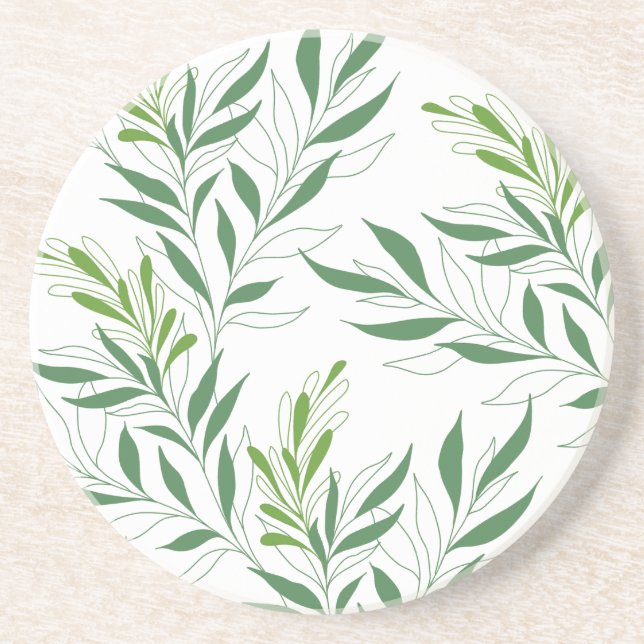 Posavasos Patrón De Foliage De Verdor Elegante Verde Y Blanc (Frente)