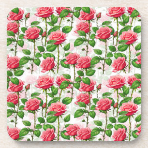 Posavasos Patrón de follaje floral de flor Rosa