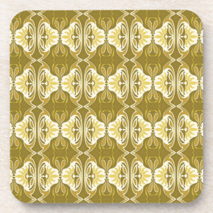 Posavasos Patrón de fondo de pantalla Art Deco - dorado y bl