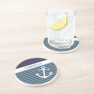 Posavasos Patrón de franja verde azul náutica Verde azulada