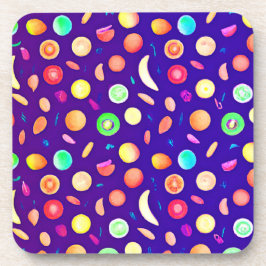 Posavasos Patrón de frutas tropicales de neón colorido