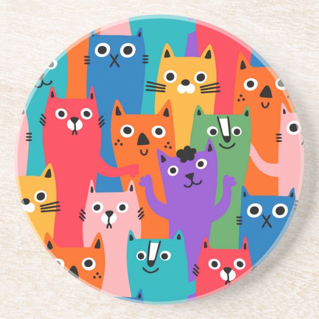 Posavasos Patrón de gatos coloridos (Frente)