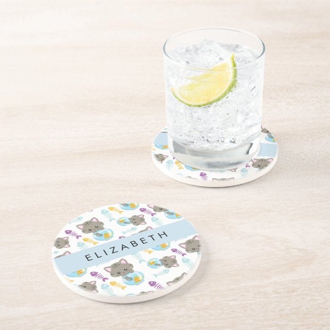 Posavasos Patrón De Gatos, Gatos Cutos, Gatitos, Tu Nombre (Lado)