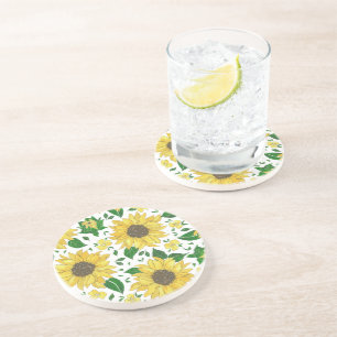Posavasos Patrón de girasol acuarela