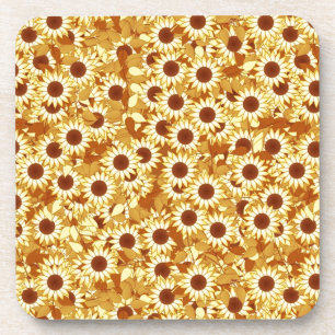 Posavasos Patrón de girasoles, tonos dorados, amarillos y de
