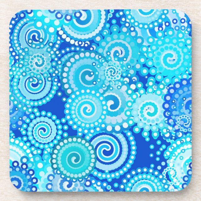 Posavasos Patrón de giro fractal, azul cobalto (Frente)