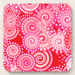 Posavasos Patrón de giro fractal, rojo y rosa caliente