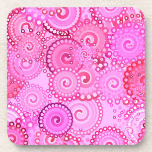 Posavasos Patrón de giro fractal, rosa y fucsia