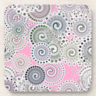 Posavasos Patrón de giro fractal, rosa y gris