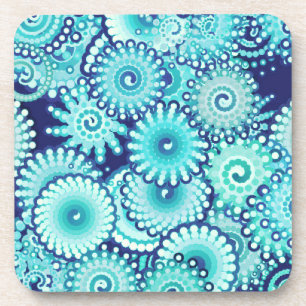 Posavasos Patrón de giro fractal, tonos de azul denim