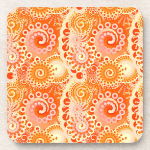Posavasos Patrón de giro fractal, tonos de naranja de coral