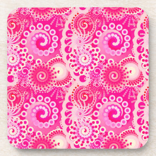 Posavasos Patrón de giro fractal, tonos fucsia rosados
