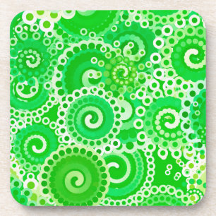 Posavasos Patrón de giro fractal, tonos verdes de primavera