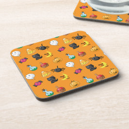 Posavasos Patrón de Halloween con fondo naranja