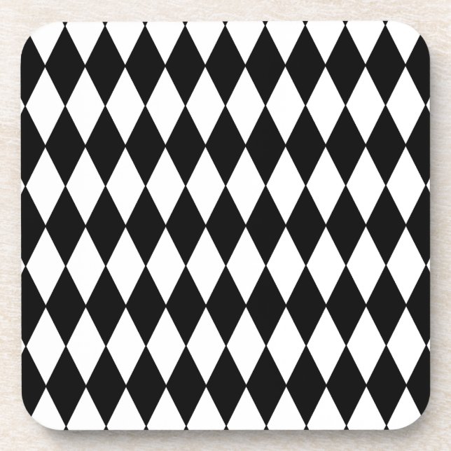 Posavasos Patrón de Harlequin de Diamantes en blanco y negro (Frente)