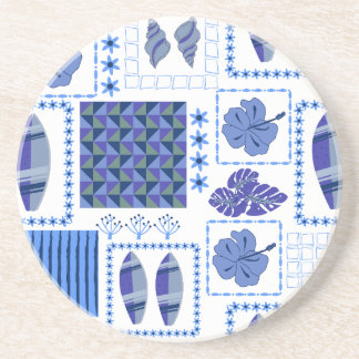 Posavasos Patrón de Hibisco de Tabla de Surf Tropical Azul