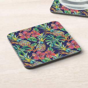 Posavasos Patrón de hibiscus de piña tropical