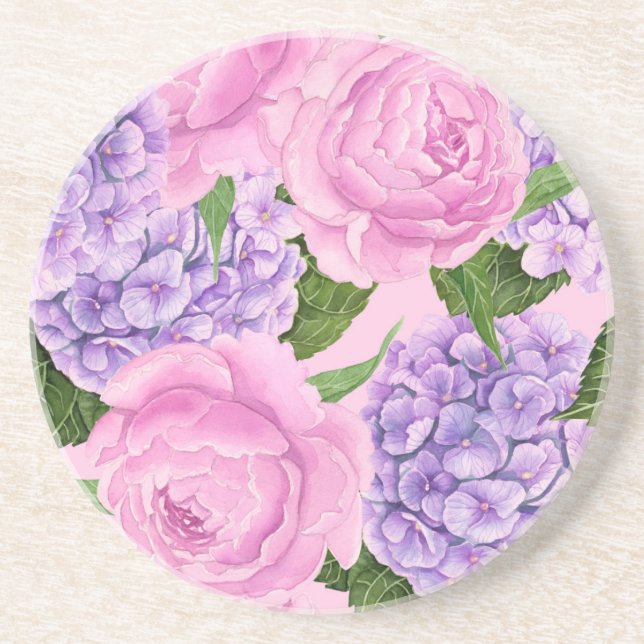Posavasos Patrón de hidrangea y peonía (Frente)