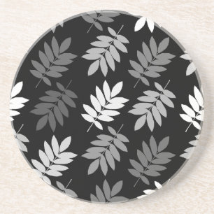 Posavasos Patrón de hoja de anciano negro blanco gris