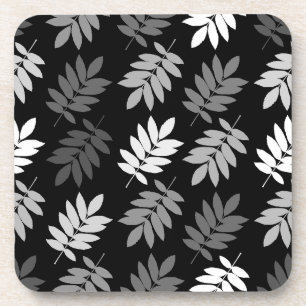 Posavasos Patrón de hoja de anciano negro blanco gris