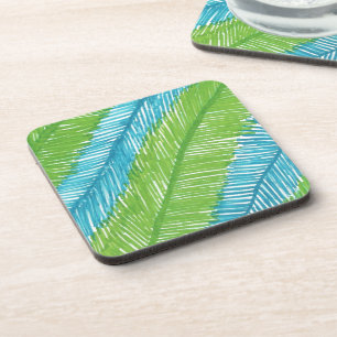 Posavasos Patrón de hojas de palma verdes y azules