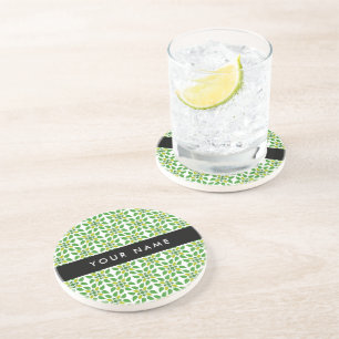 Posavasos Patrón de hojas, hojas verdes, tu nombre