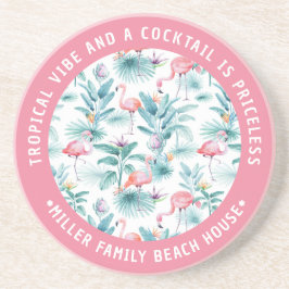 Posavasos Patrón de hojas tropicales de flamencos rosados