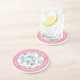 Posavasos Patrón de hojas tropicales de flamencos rosados