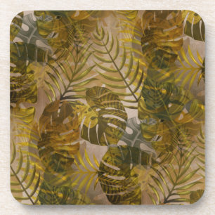 Posavasos Patrón de hojas tropicales de tierra