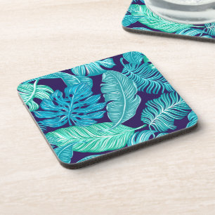 Posavasos Patrón de hojas tropicales verdes azules